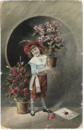 Judaica Old Postcard Girl With Flowers Yiddish 1911