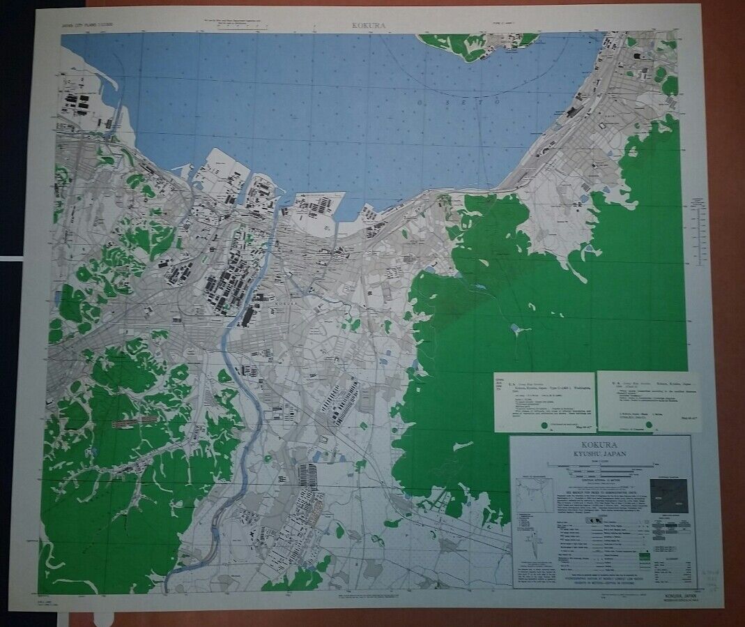 1945 US Army Map City Plan of Kokura, Kyushu Japan 1:12,500 - 2 sided