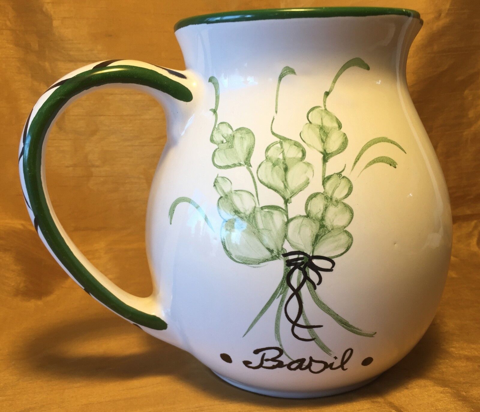 Fapor Hand Painted CASAFINA Portuguese Pottery Pitcher/Ewer Herbs Thyme-Basil +