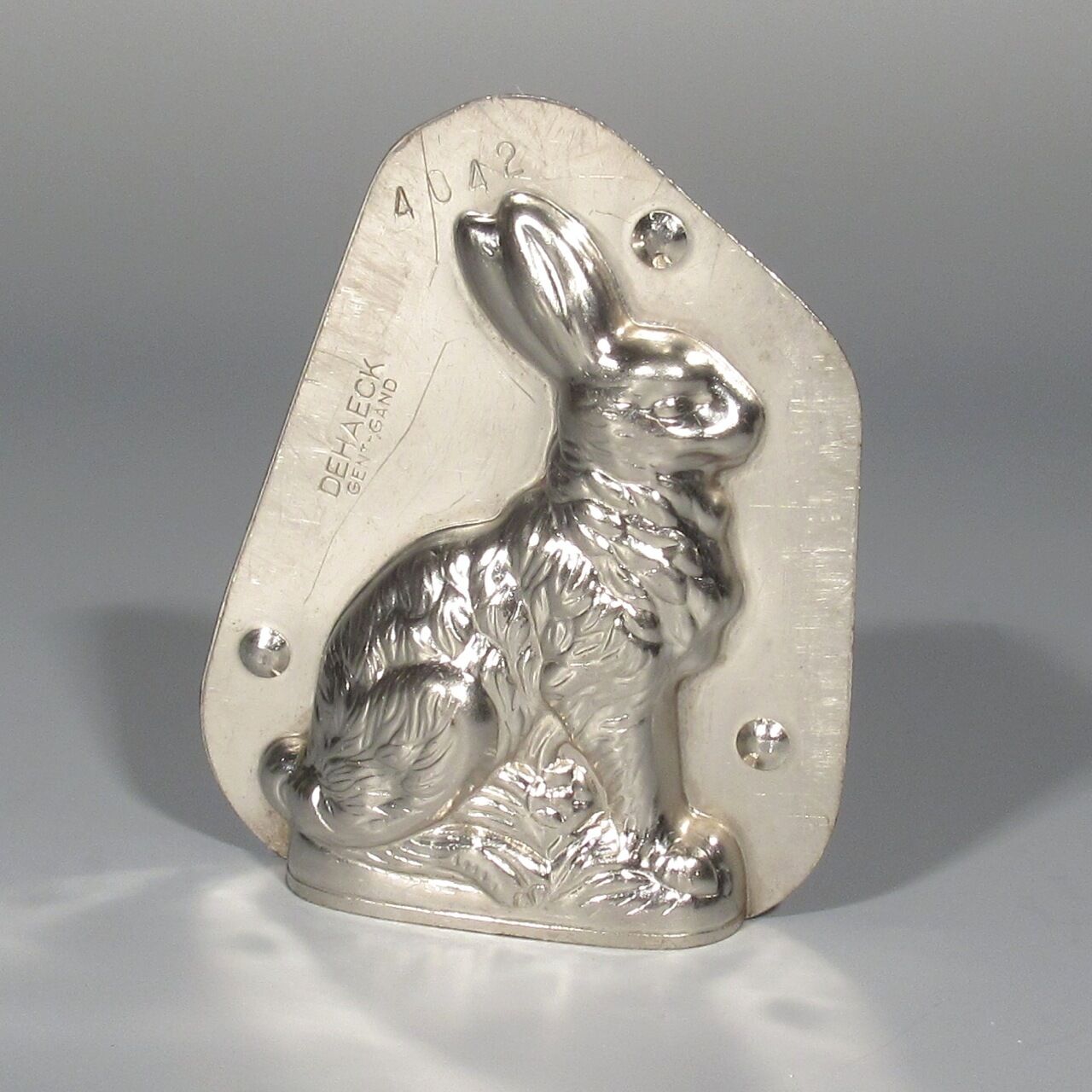 Vintage Belgian Tinned Metal Chocolate Mold, Easter Bunny Rabbit, Signed Dehaeck