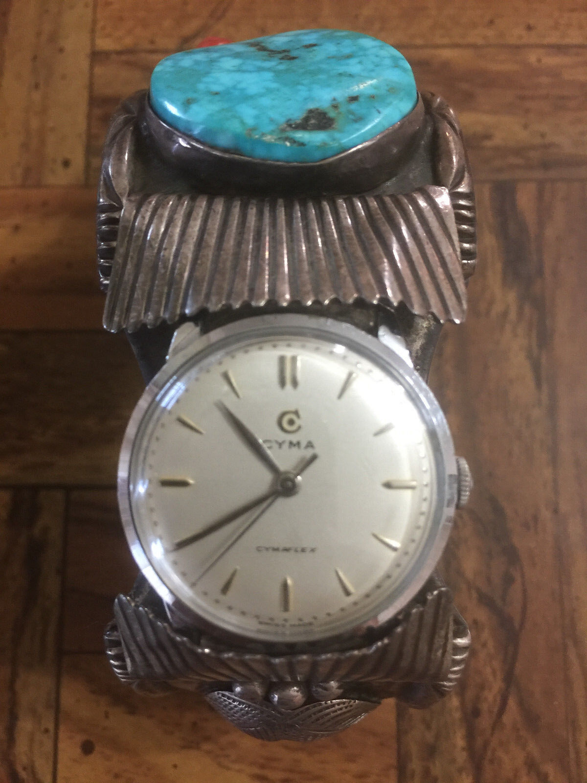 VTG ORTEGA\'s ZUNI Men\'s Silver Bracelet Cuff & Cyma Cymaflex SS Wrist Watch
