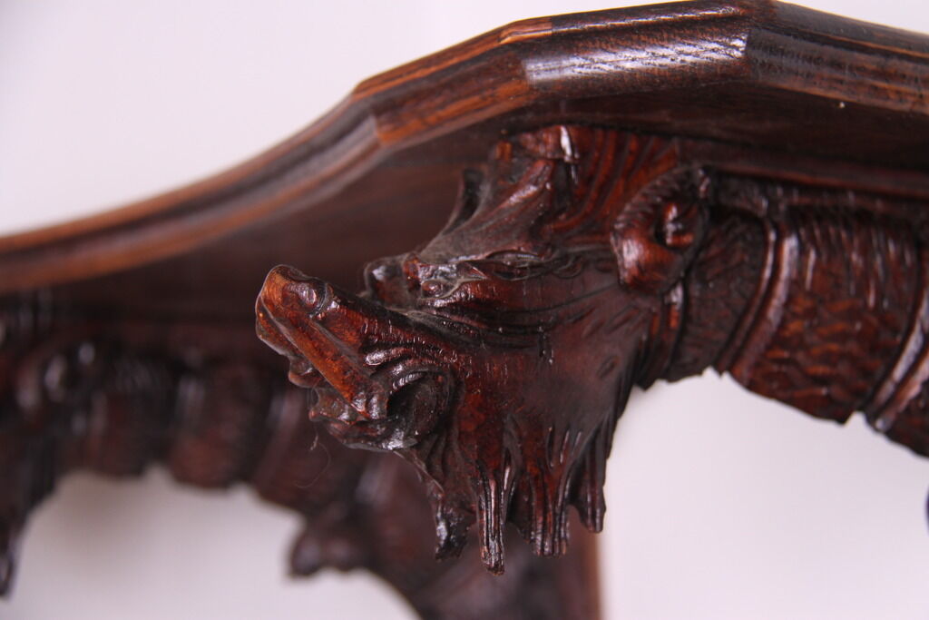 19C French Carved Oak Winged Griffin/Gargoyle/Dragon Wall Shelf