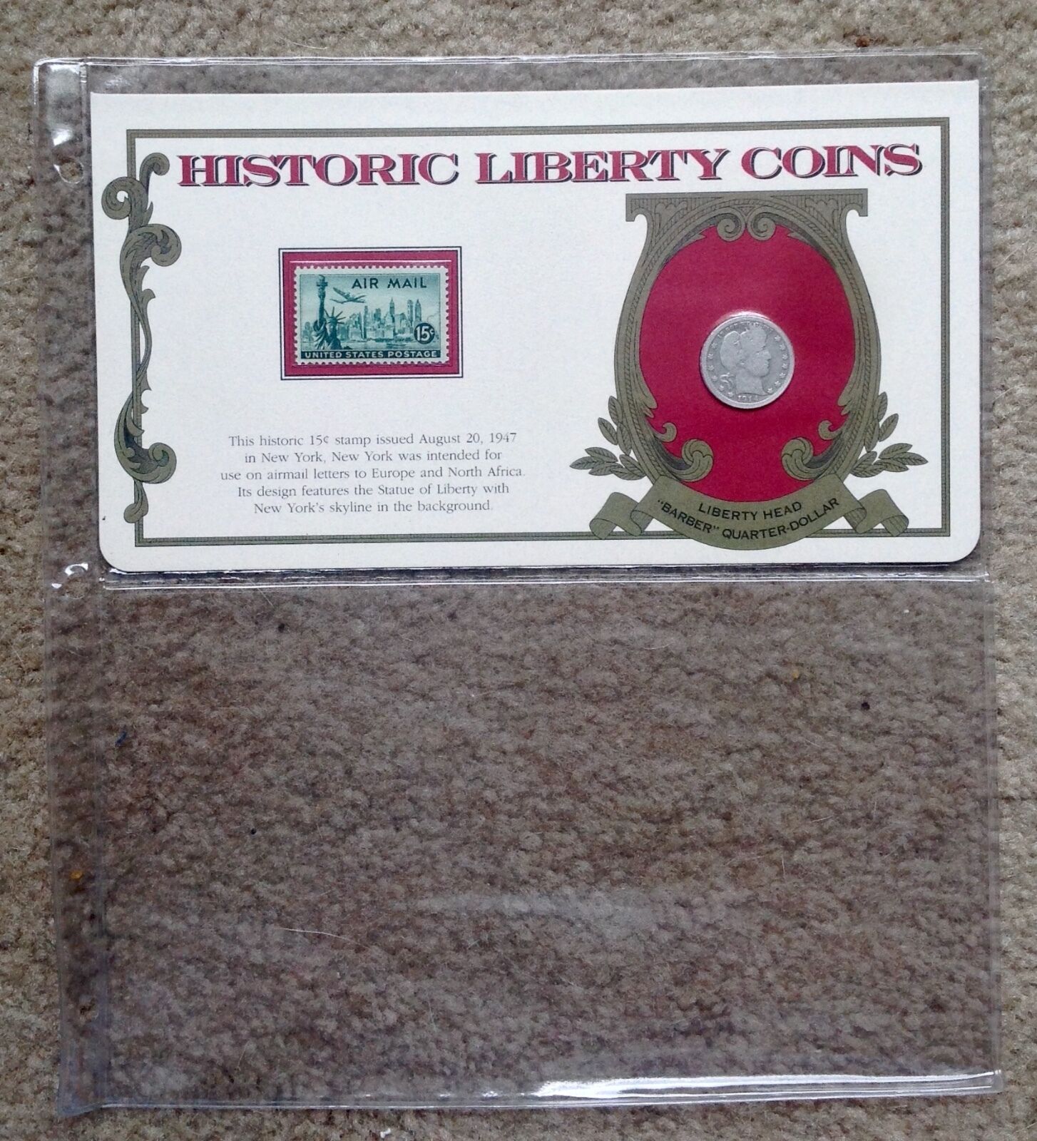 1914 25c BARBER QUARTER Postal Commemorative Panel HISTORIC LIBERTY COINS+ Stamp