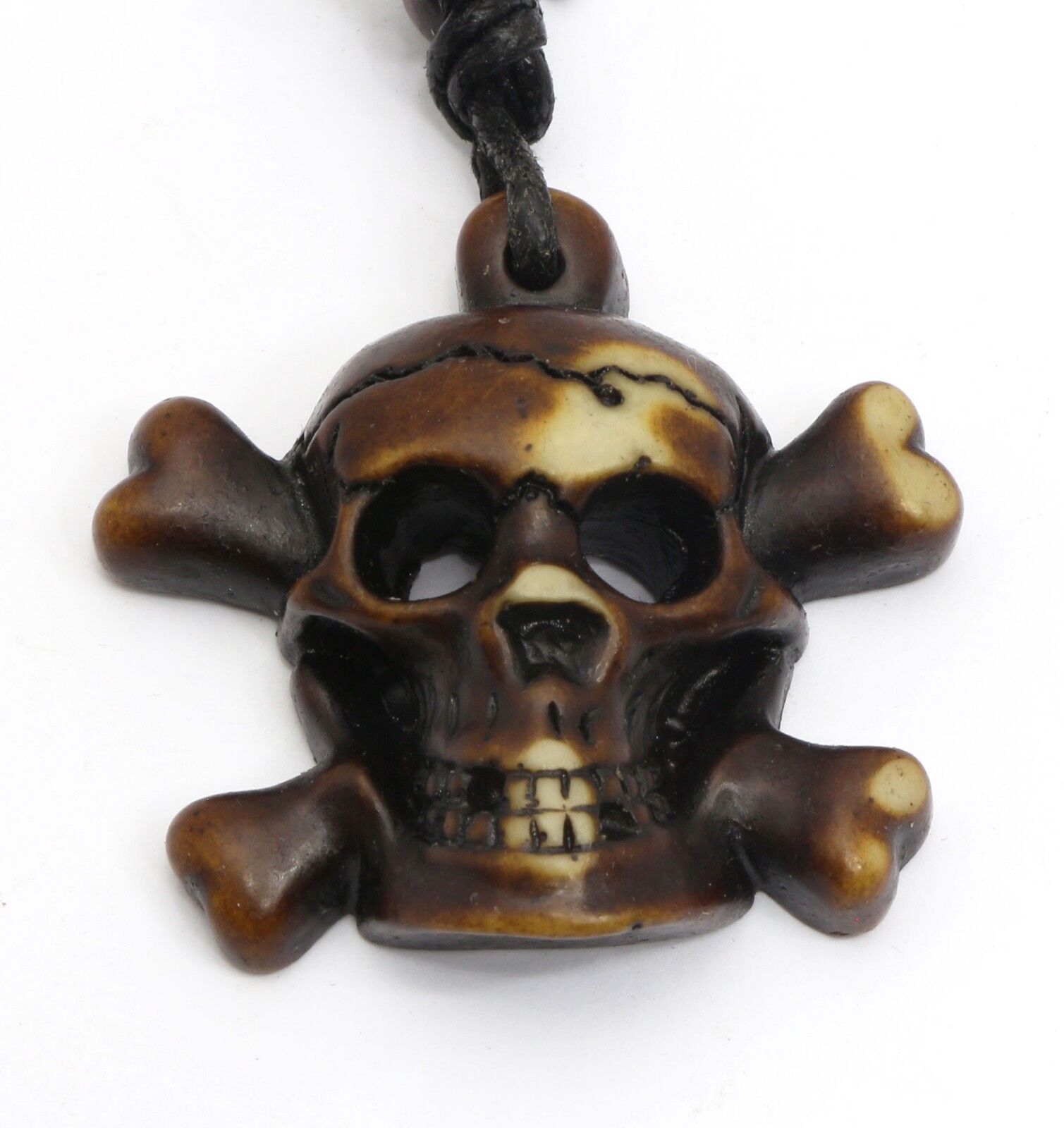 Adjustable Necklace with a Brown Crossbones Pirate Skull Design Tribal Pendant