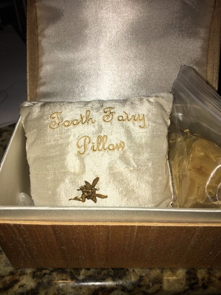 New Once Upon A Family Tooth Fairy Box & Pillow Gold Glitter 