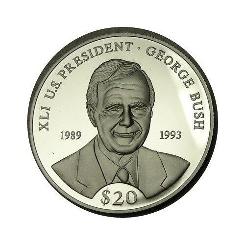 elf Liberia 20 D 2000 Silver Proof US President  George H. W. Bush coin no. 1