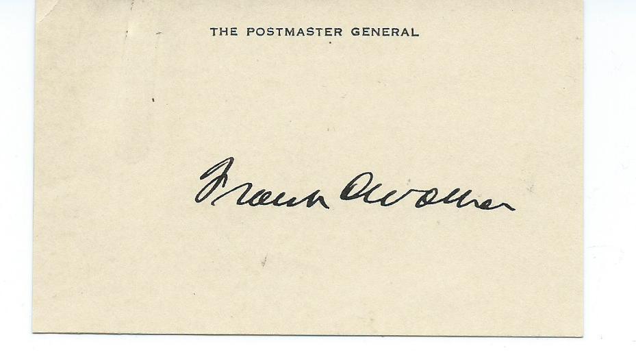 51st U.S. POSTMASTER GENERAL FRANK WALKER 1940-1945, SIGNED BUSINESS CARD