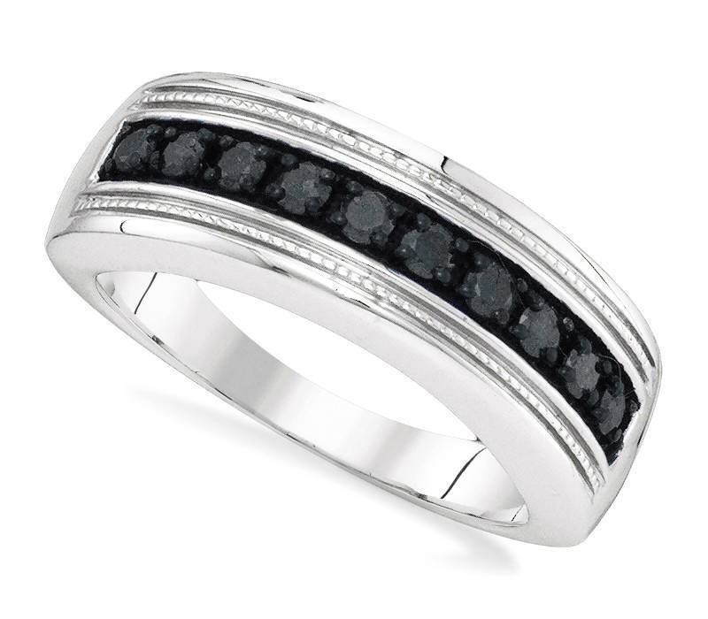 Men\'s .925 Sterling Silver Genuine Channel Set Black Diamond Ring Band .50ct