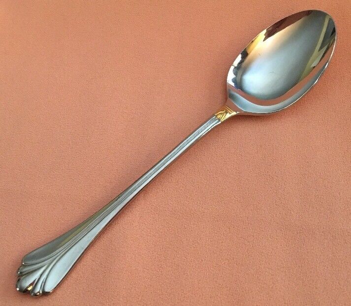 NOS 3 Mikasa LYONS Gold Accent Glossy 18/8 Stainless Japan Place Oval Soup Spoon