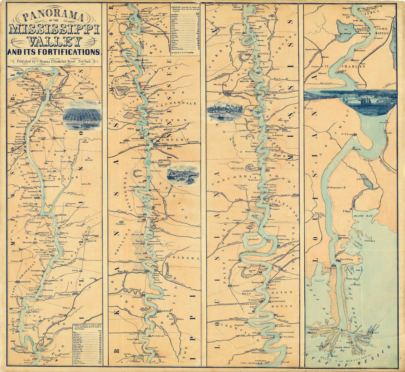 1863 Civil War Military Map Panorama Of The Mississippi Valley River Wall Poster