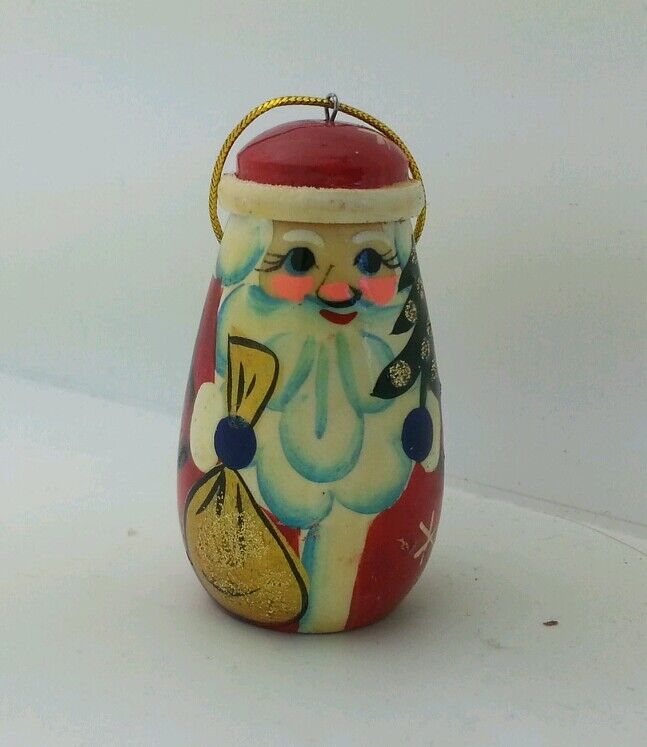 SANTA Russian Hand Carved Painted no Nesting Doll CHRISTMAS ORNAMENT gift   