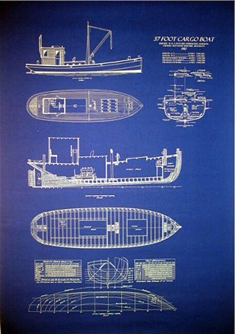 Vintage New York Harbor Cargo Boat Blueprint Plan Display 1912  24\