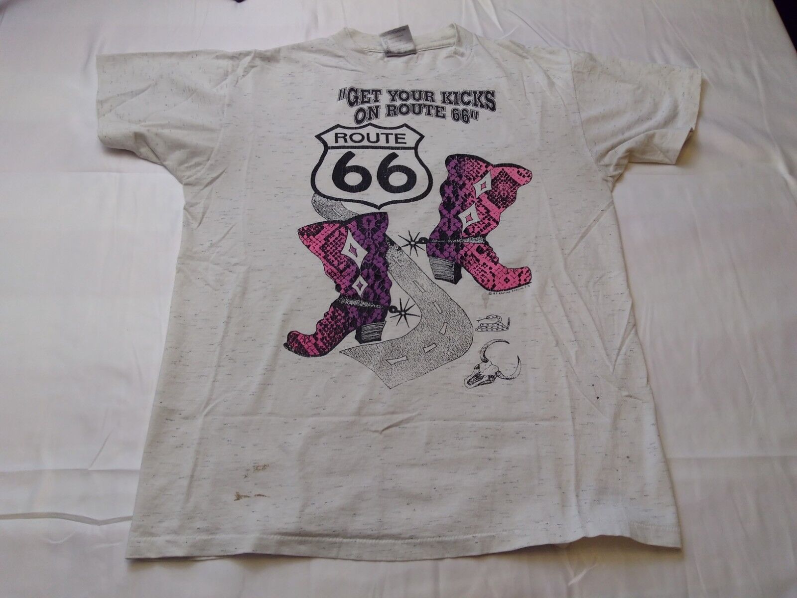 Vintage Route 66 Shirt Size M Get Your Kicks Snake Cowboy Boots Ash Gray