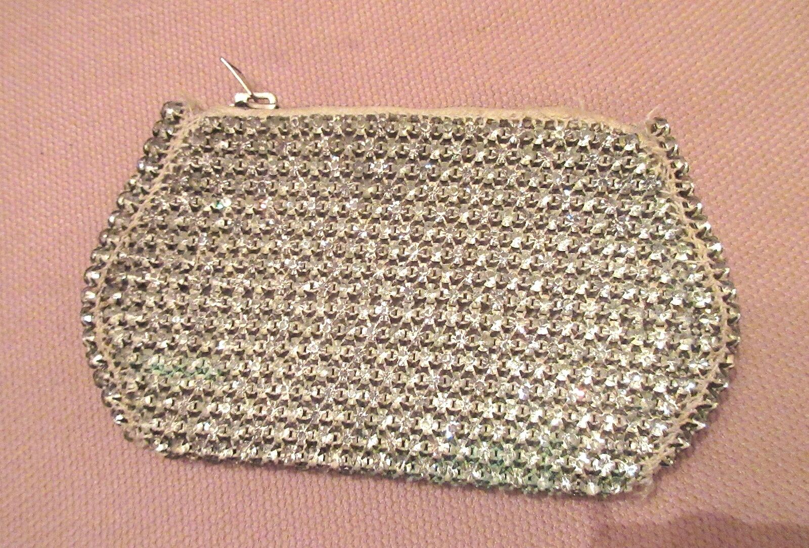 antique ornate very shiny heavy crystal linen clutch purse evening bag wristlet 