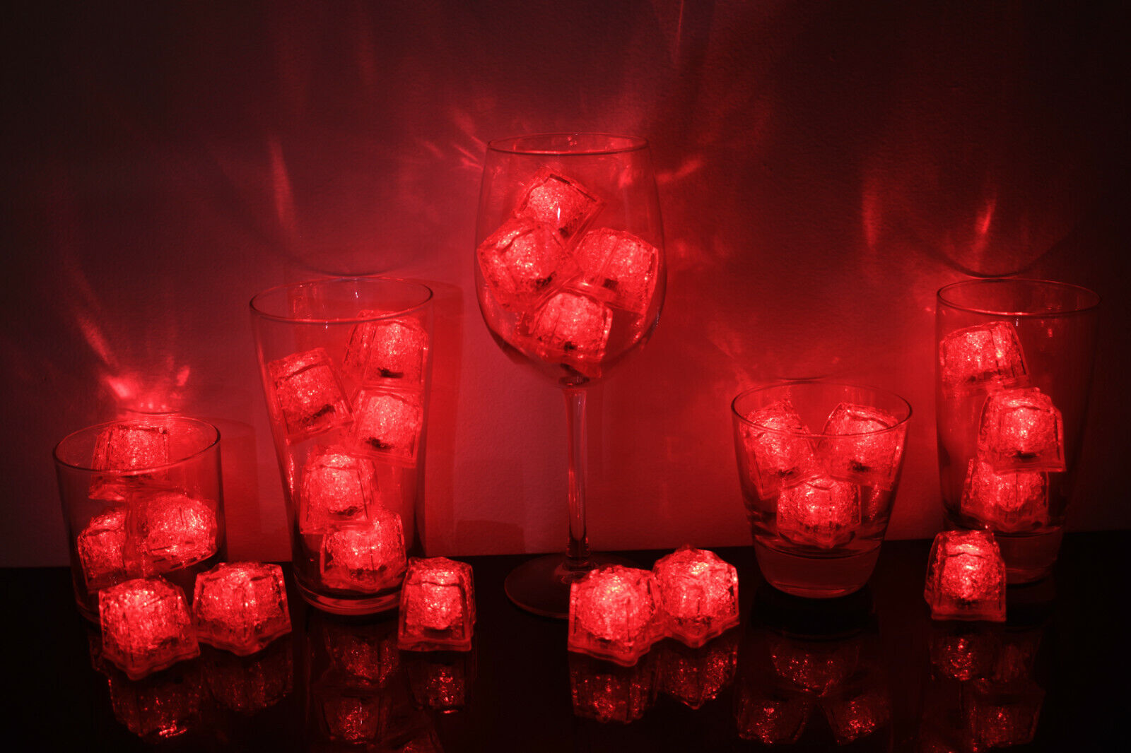 Set of 24 Litecubes Brand Jewel Color Tinted Ruby Red Light up LED Ice Cubes