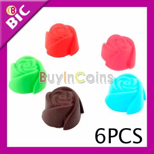 6Pcs Silicone Rose Cup Cake Chocolate Muffin Mold Maker SA