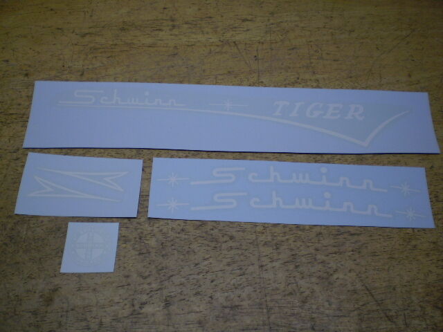 Complete Schwinn Approved Tiger Bicycle Water Transfer White Decal Set Style #C