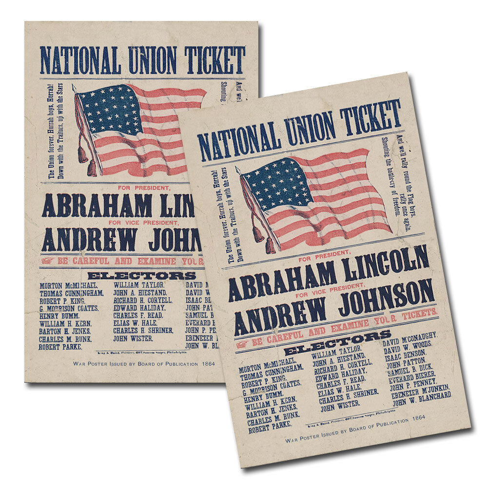 Abraham Lincoln & Andrew Johnson National Union Poster - Two 11x17 Posters