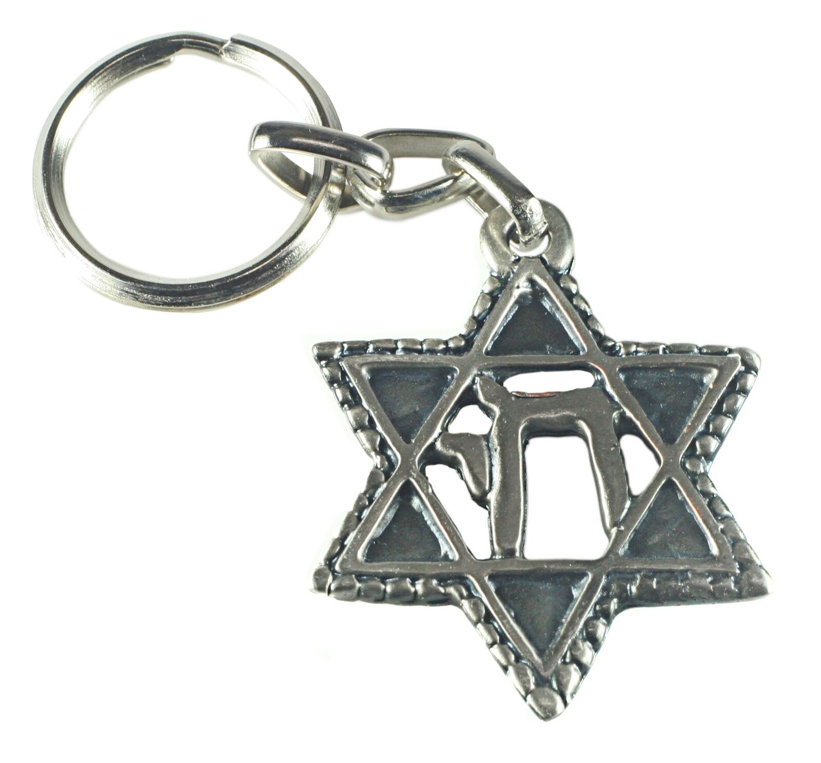 CHAI & Star of David Jewish Kabbalah Key Chain Ring Israel Hebrew Judaica Gift