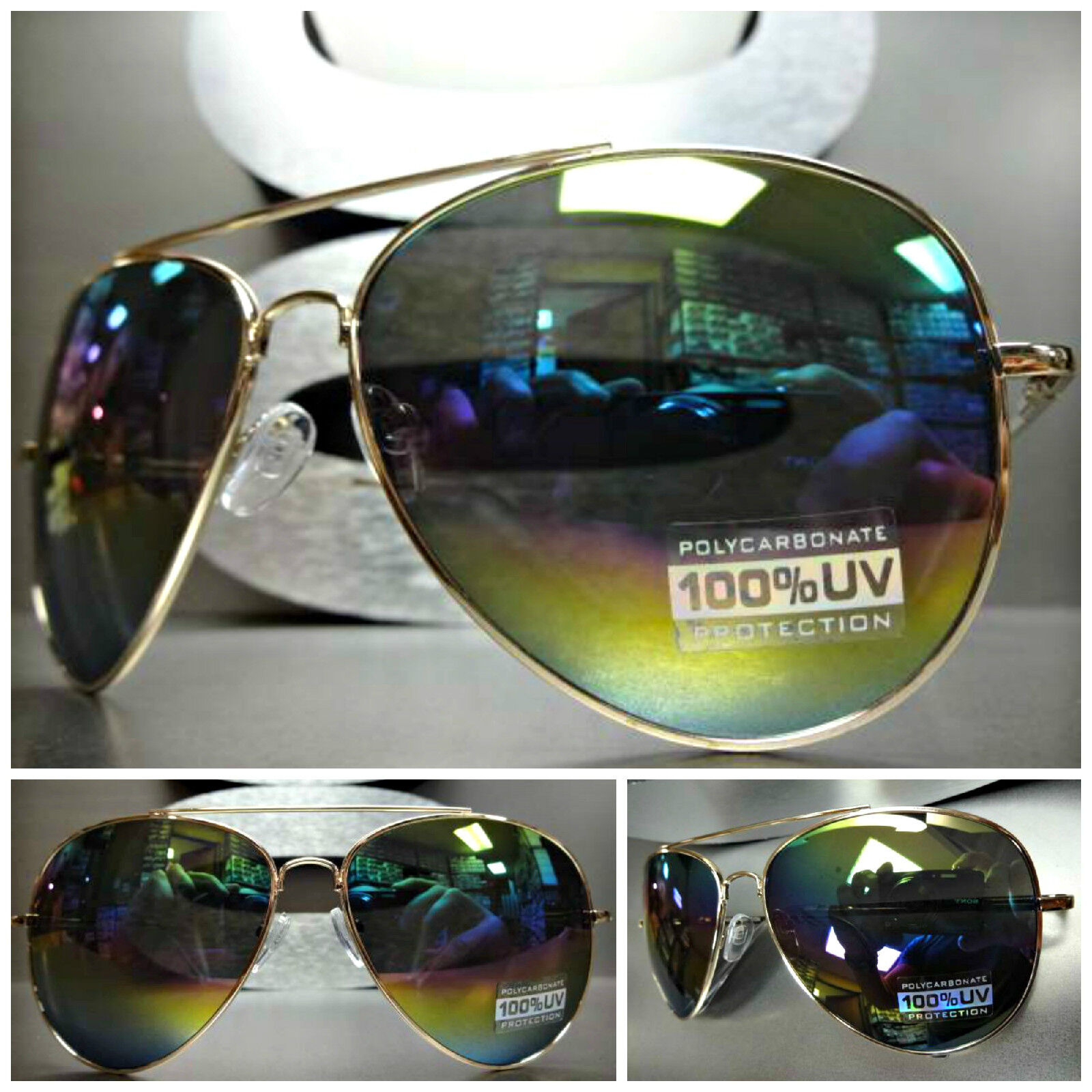 Men\'s Women CLASSIC VINTAGE RETRO Style RETRO SUNGLASSES Gold Frame Rainbow Lens