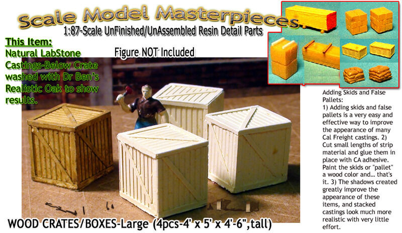 WOODEN BOXES/CRATES-Lg(4pcs) Scale Model Masterpieces HO Fine Craftsman Detail