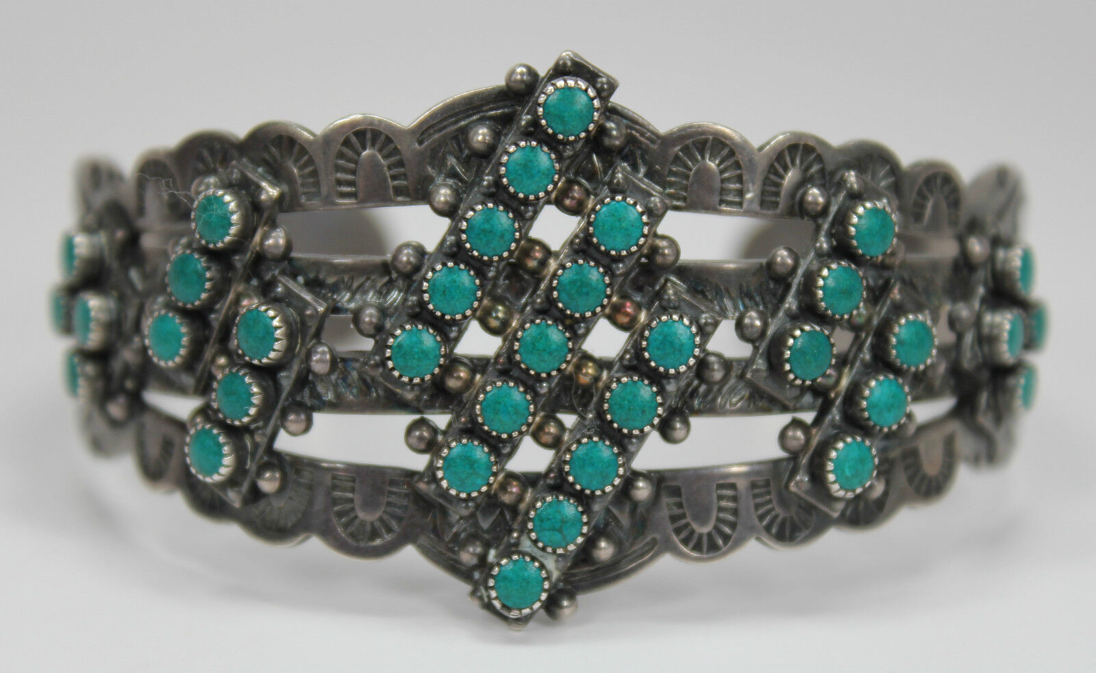 Vintage Sterling Silver Old Pawn Green Turquoise Cuff Bracelet