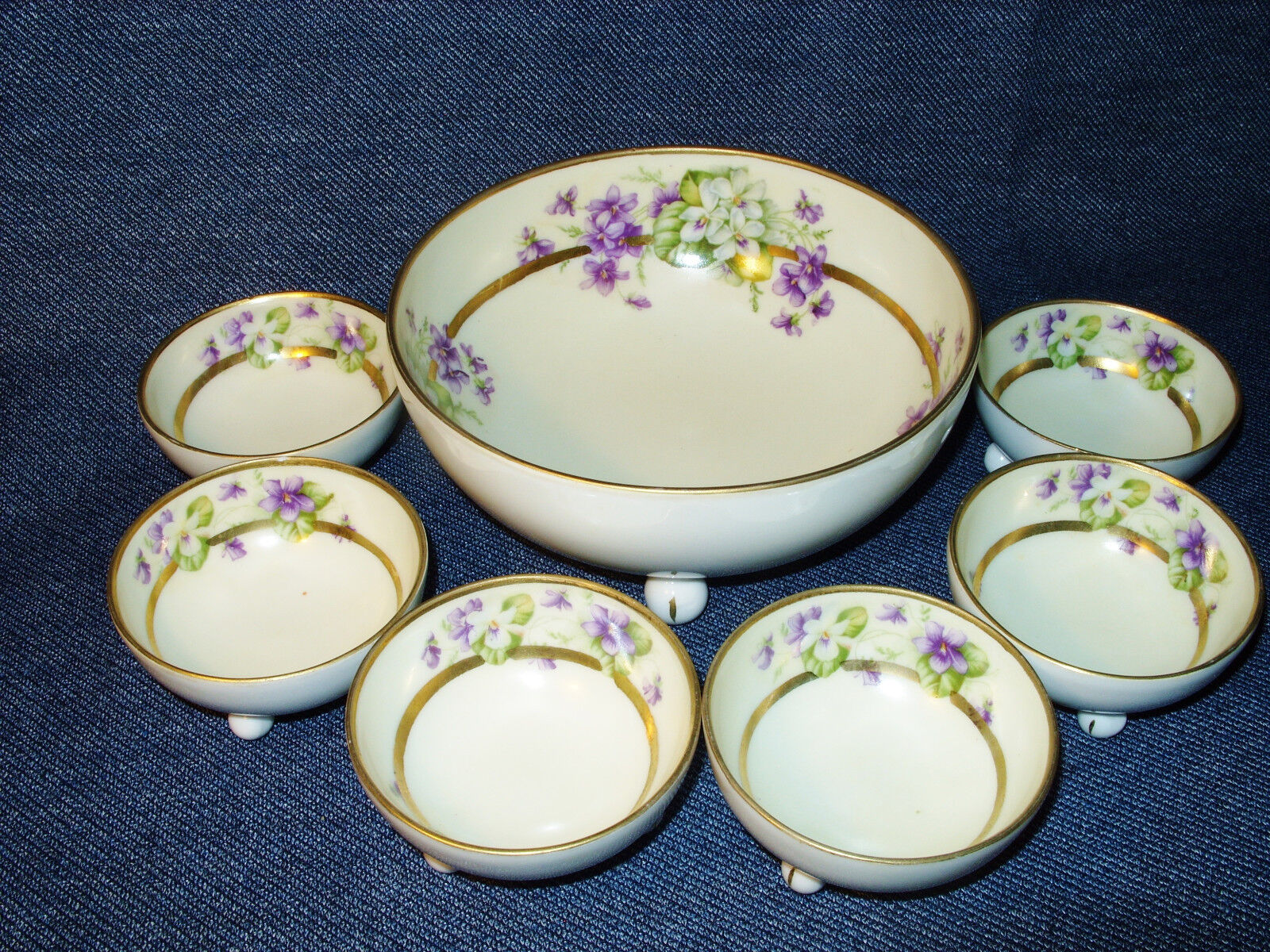 Antique Prince Regent China LDBC Bavaria Footed Porcelain Berry Bowl Set VGUC