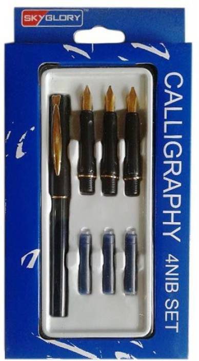 Calligraphy Pen Set 4 Nibs And Cartridges 22 Carat Gold Plated Gift New Genuine