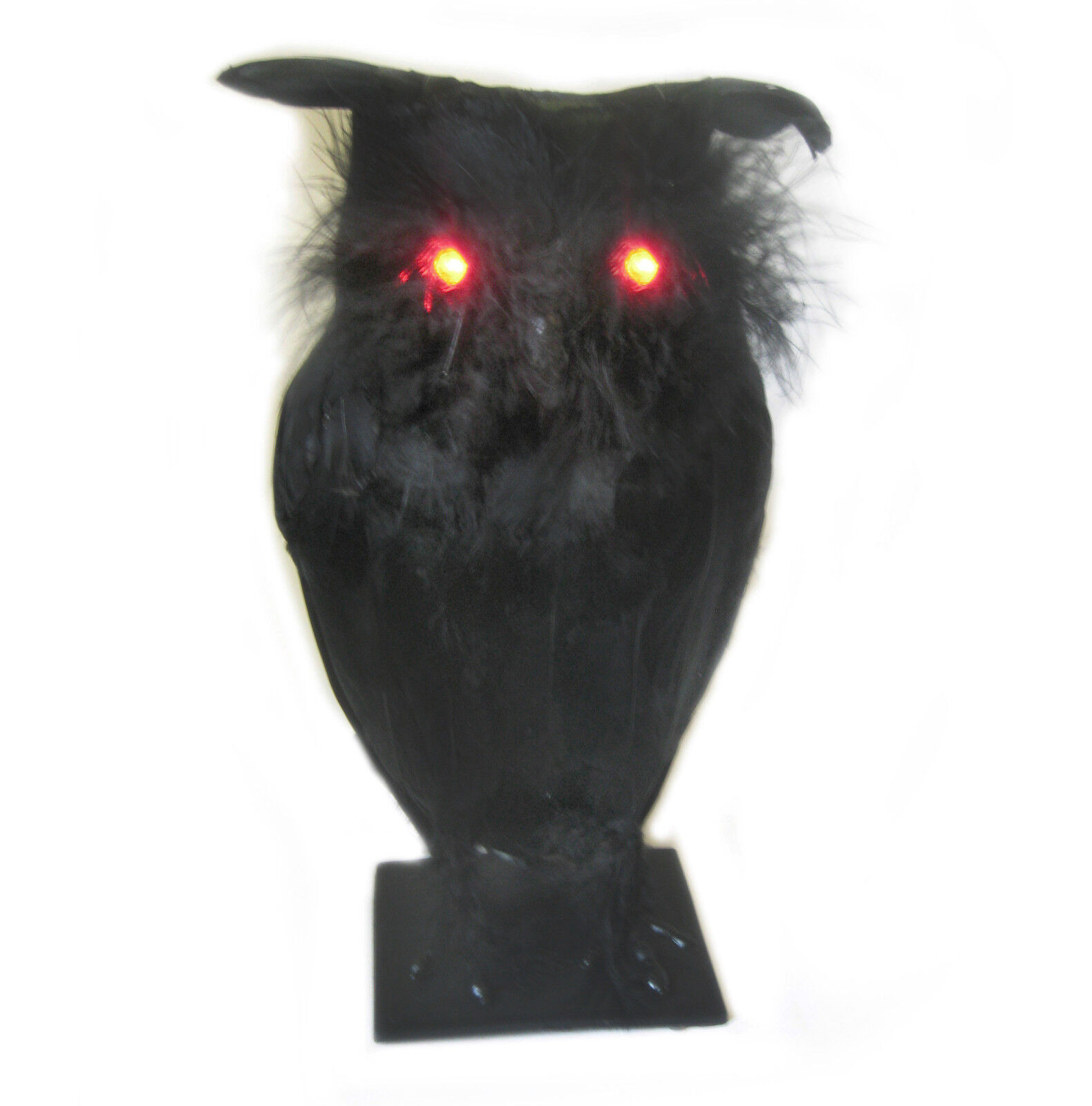 Black Feathered Owl Lighted  & Scary Sounds Haunted House Halloween Prop 10\