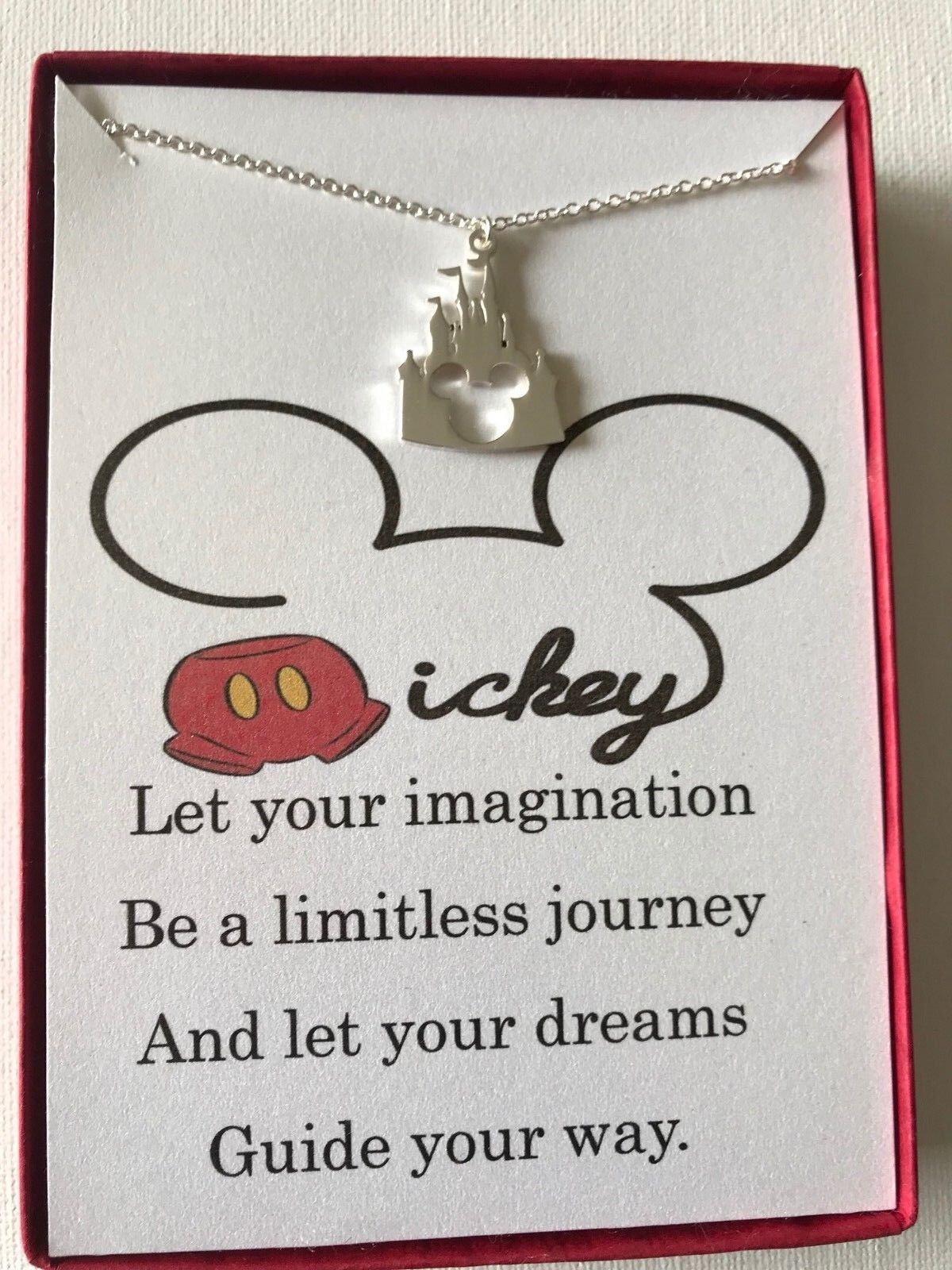 Mickey/Minnie Mouse Inspired Castle Stainless Steel Pendant Necklace With Poem