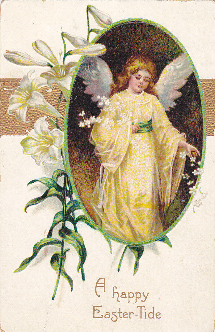 EASTER, PU-1909; Angel holding Lillies, Gold detail