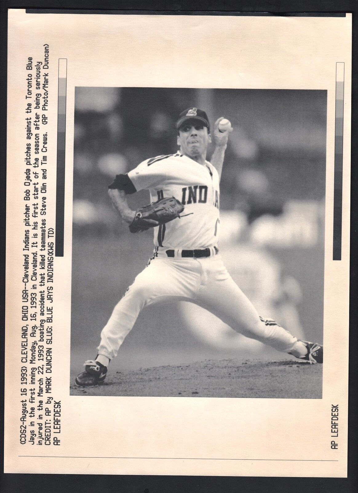 Bob Ojeda 1st start after accident Vintage A/P Laser Wire Photo with caption