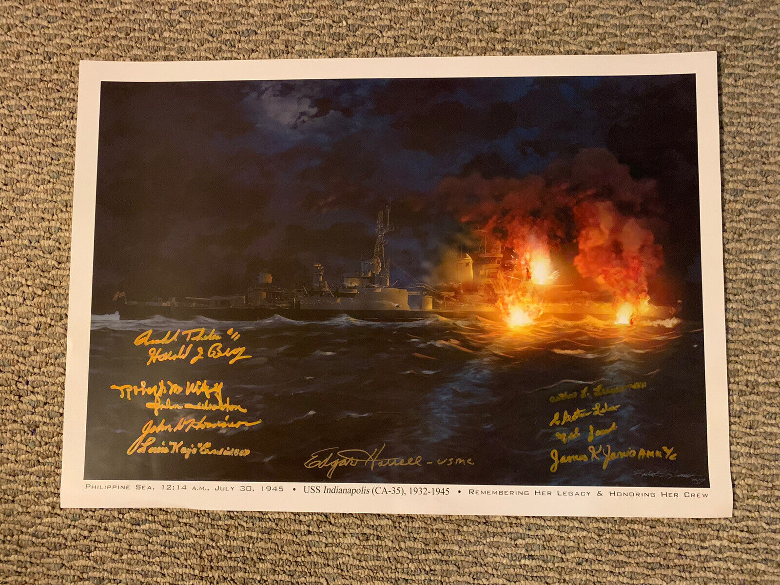 11 USS Indianapolis Survivors Signed Poster 25x17.5 WWII Autographed JAWS