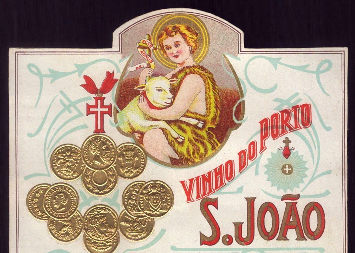 VINHO do PORTO S.JOÃO = St.John PORT WINE. Vintage Label embossed gold medals