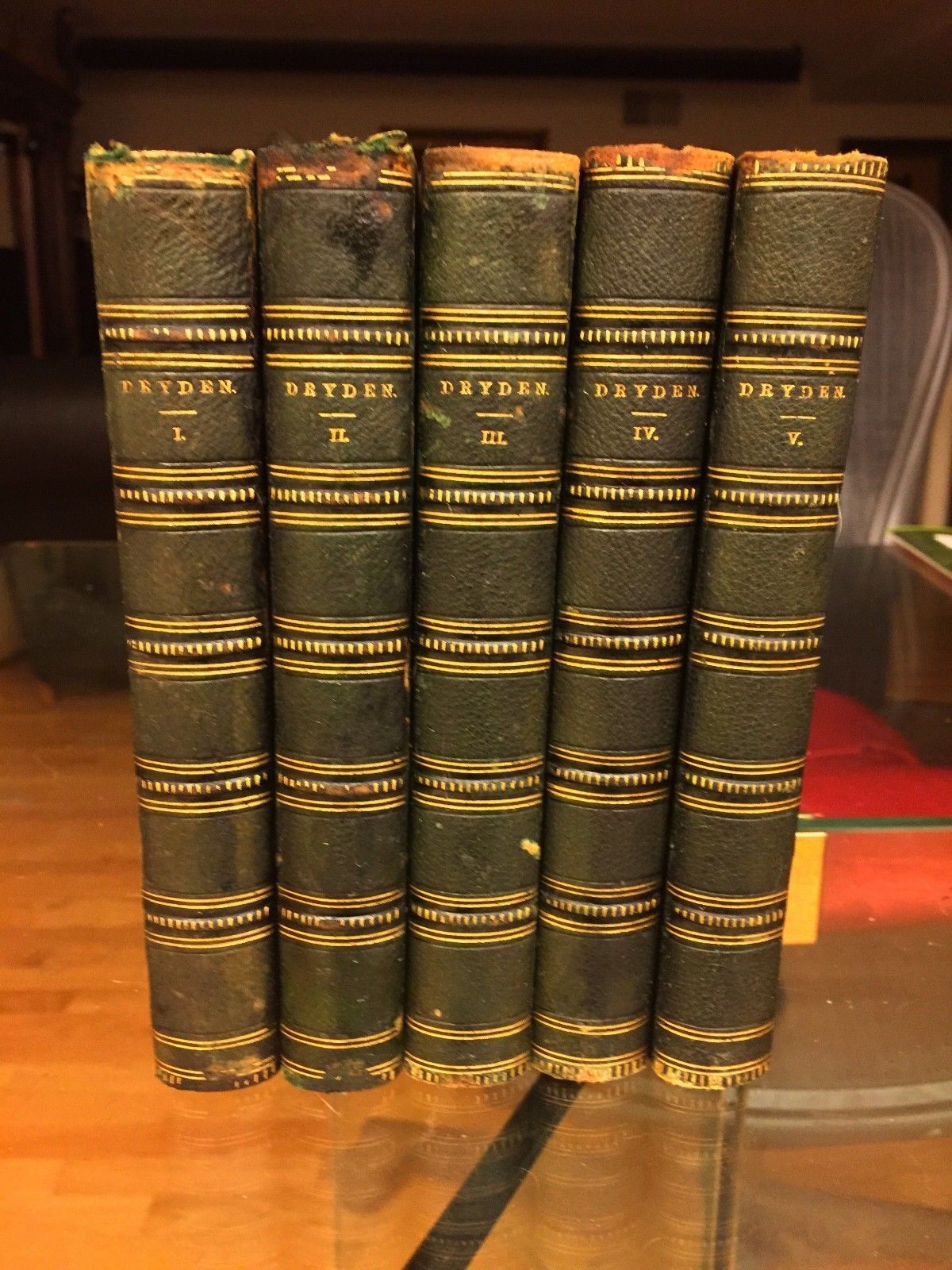 Poetical Works of John Dryden 1859 Little/Brown 5vol Leather Bound Raised Spines