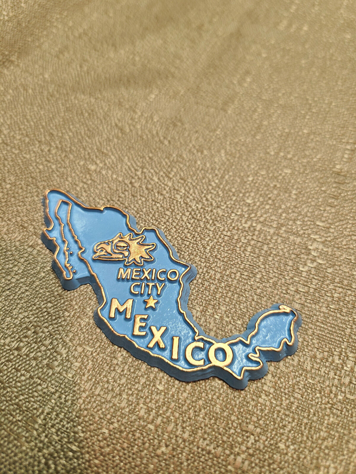 Mexico Souvenir Fridge Magnet - Baby Blue W/Gold