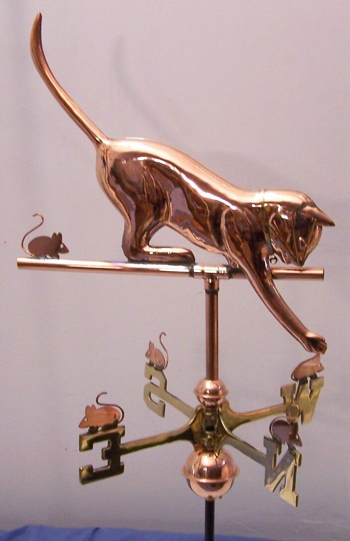 Beautiful full size Cat copper and brass weathervane with mount and all parts.