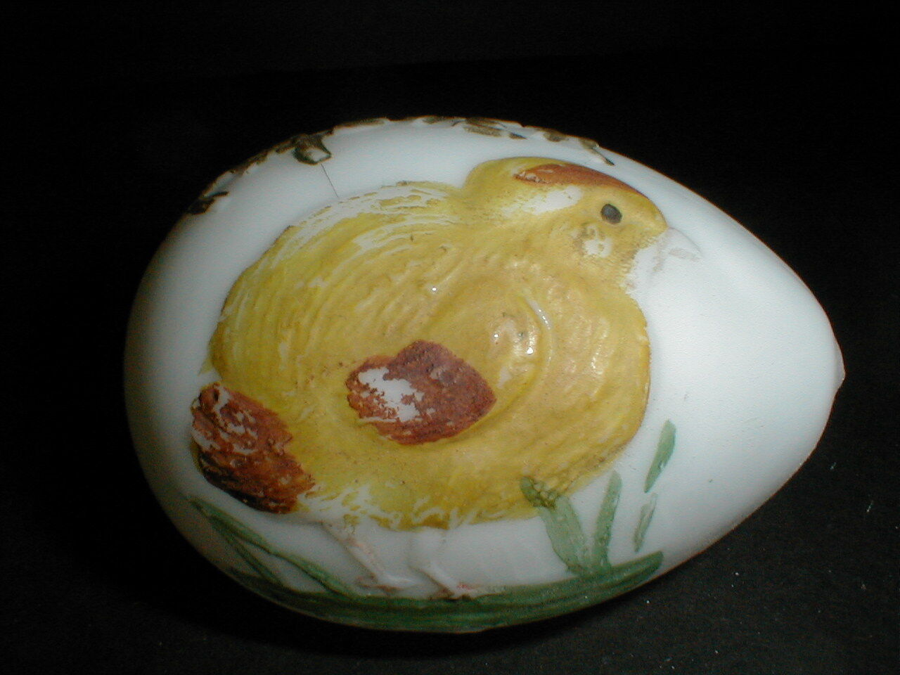 Victorian Hand Blown Milk Glass Yellow Baby Chick Chicken Easter Egg 1890s