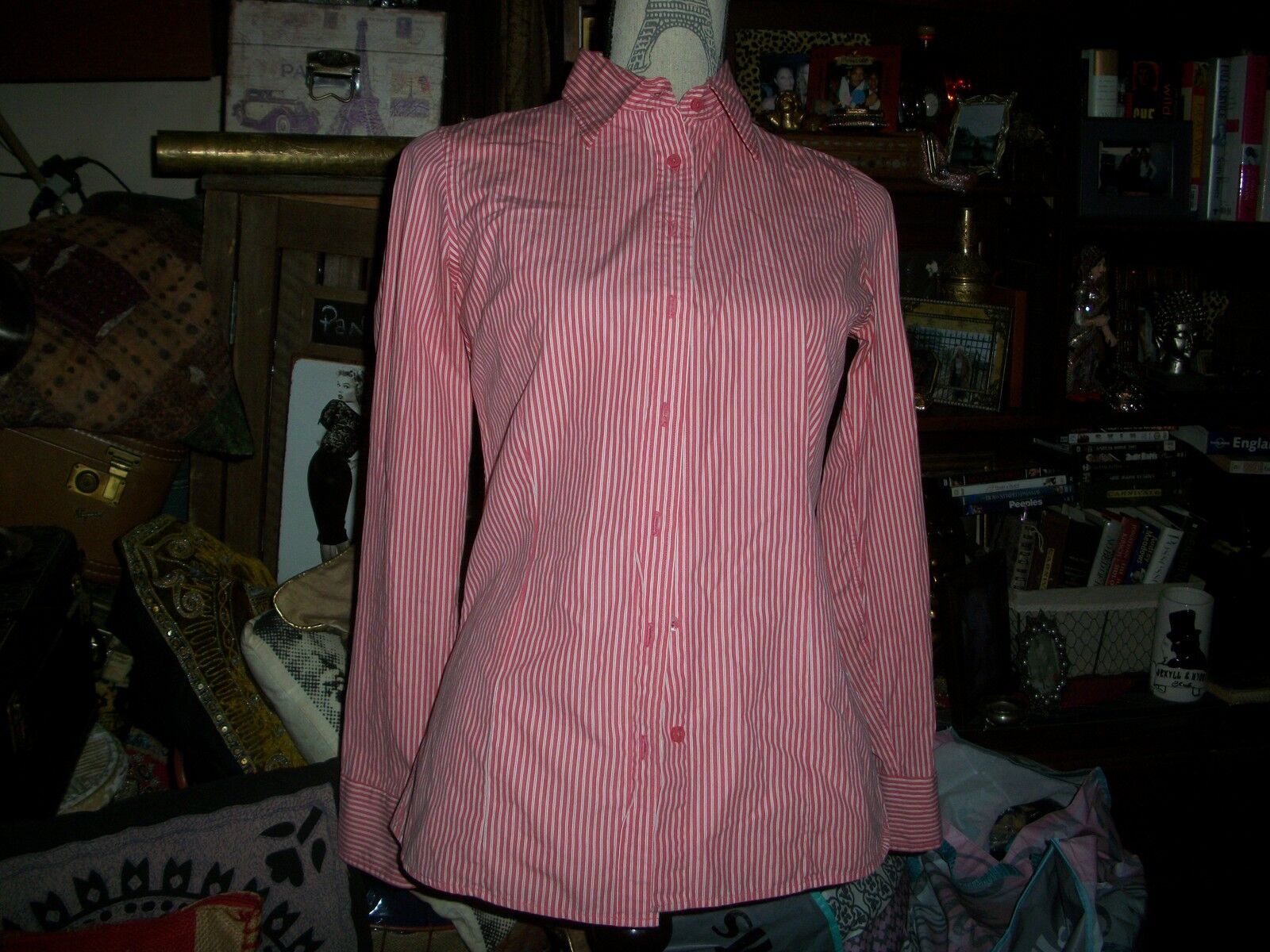 THOMAS PINK Poppin Red+White Striped Blouse Size 8