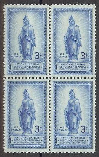 US 1950 Sc# 989 Statue of Freedom on Capital Dome block 4 MNH