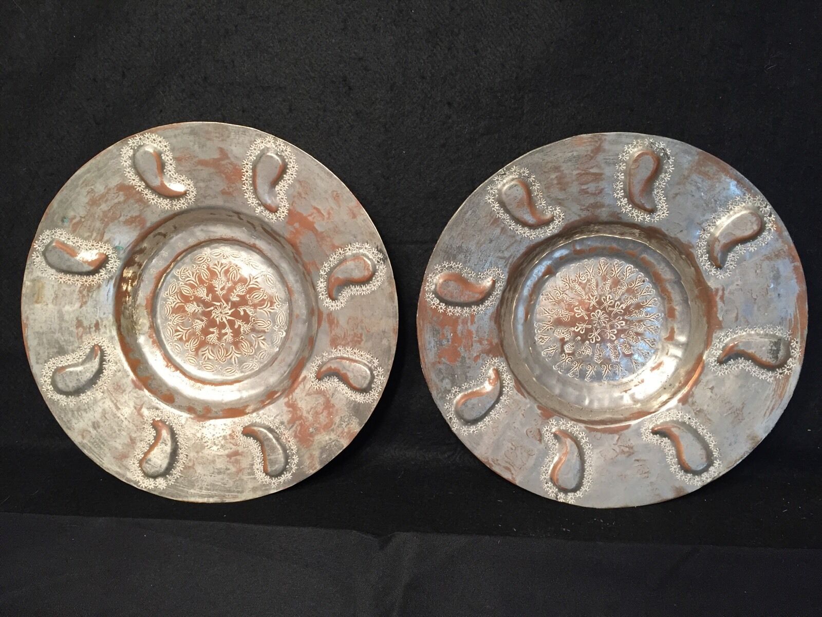 PAIR MIDDLE EASTERN ANTIQUE ISLAMIC Ottoman EGYPT COPPER BOWLS HAMMERED MARKED