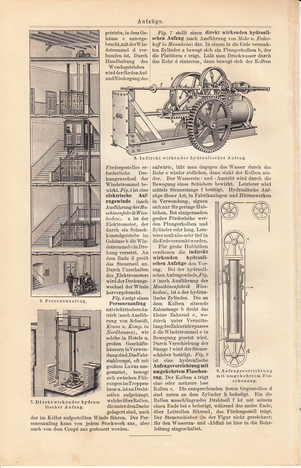1903 Original Antique Lithograph Plate Print Meyers Aufzüge Lifts Lift Лифты