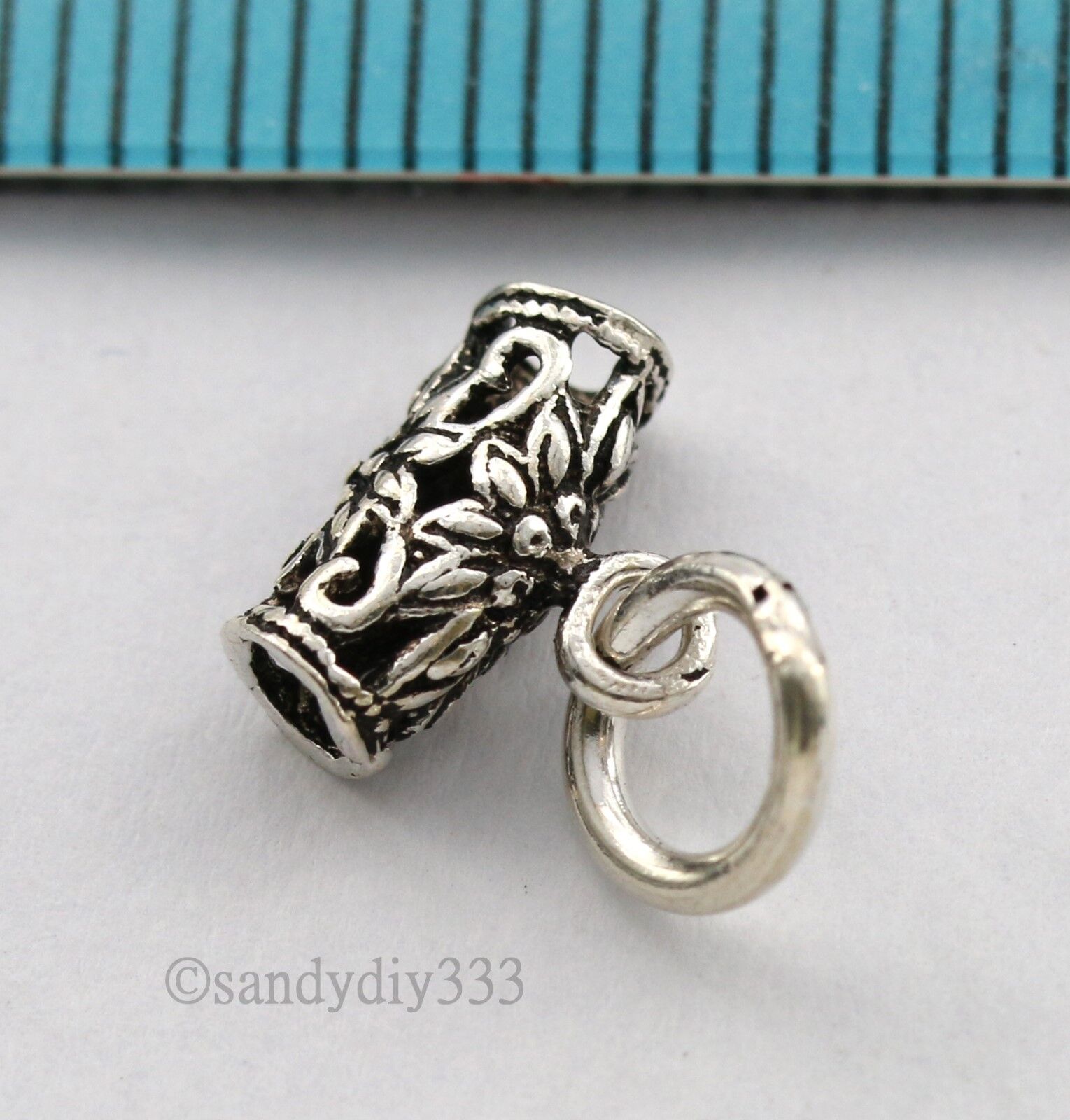 1x OXIDIZED STERLING SILVER FLOWER PENDANT SLIDE BAIL CONNECTOR 8.8mm  #2741