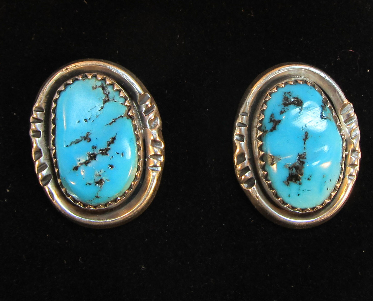 Turquoise & sterling silver stud earrings, 6.72 grams, 3/4\