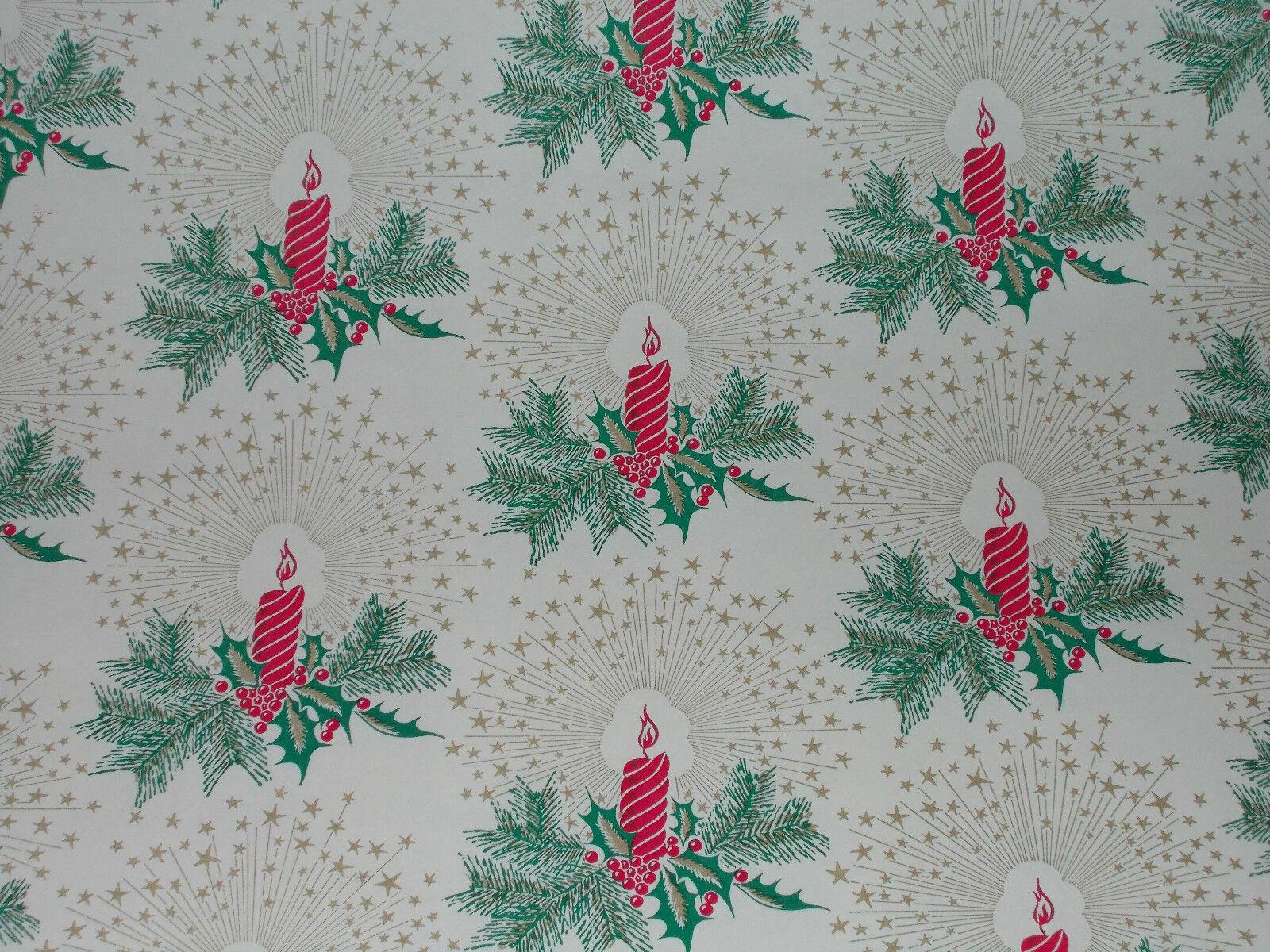 VINTAGE CHRISTMAS OLD SEARS STORE WRAPPING PAPER GIFT WRAP CANDLES 2 YARDS