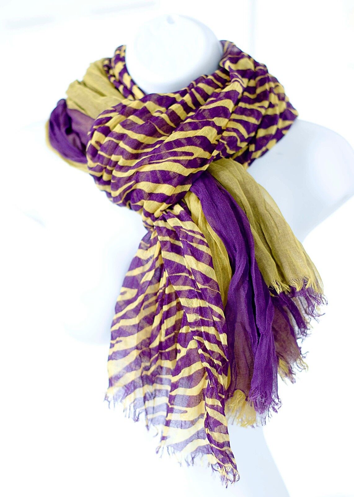 Triple Layer Scarf: Purple Gold and Tiger Stripes Gift for Her