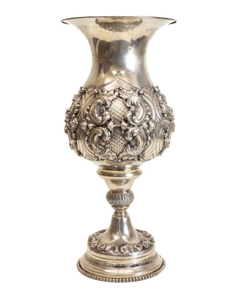 Enermous Sterling Silver Kiddish Cup with Gilt Interior Lot 135