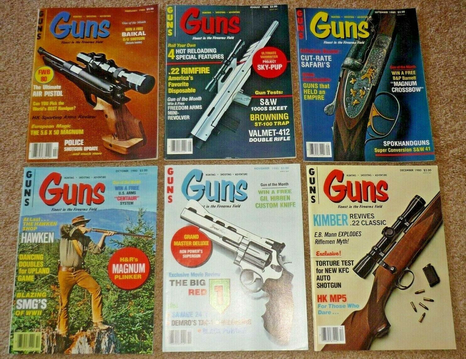 6 Issues of Guns Magazines, Hunting Shooting 1980