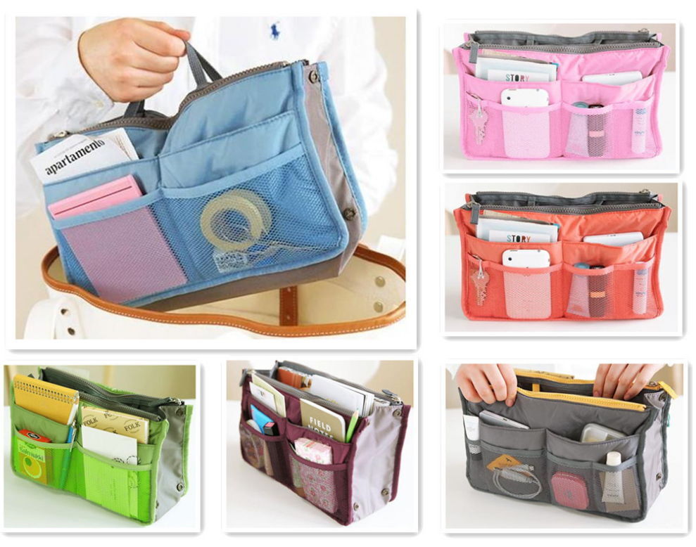 Handbag Purse Dual Organizer Insert mp3 phone cosmetic Storage Nylon Bag in Bag