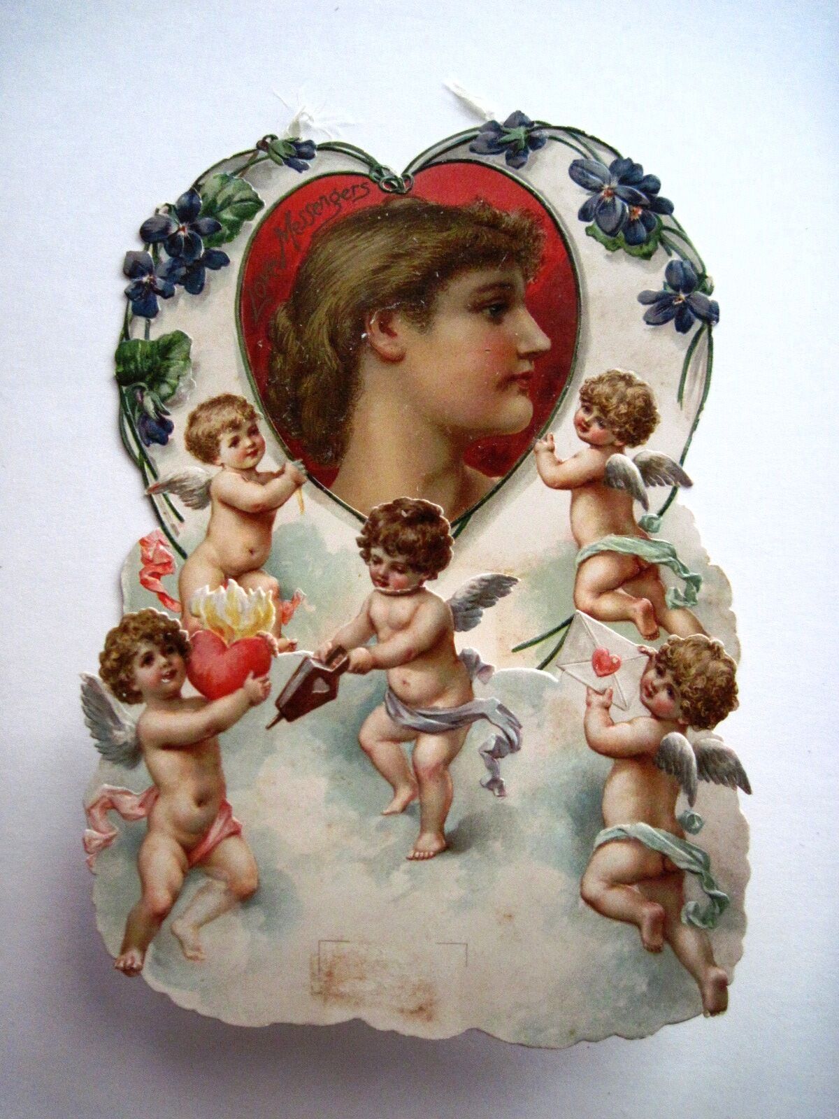 Vintage Antique Victorian Valentine w/ Love Messengers w/ Five Cupids    *